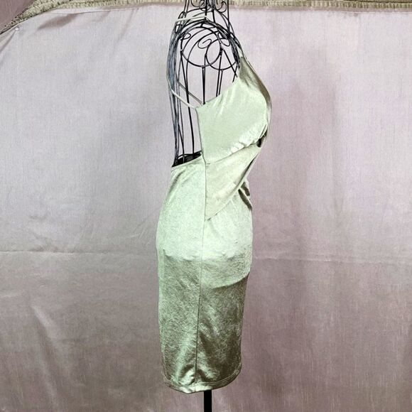 BABE SOCIETY LADY SAGE Twist Front Strappy Satin Mini Dress Medium - Picture 4 of 7